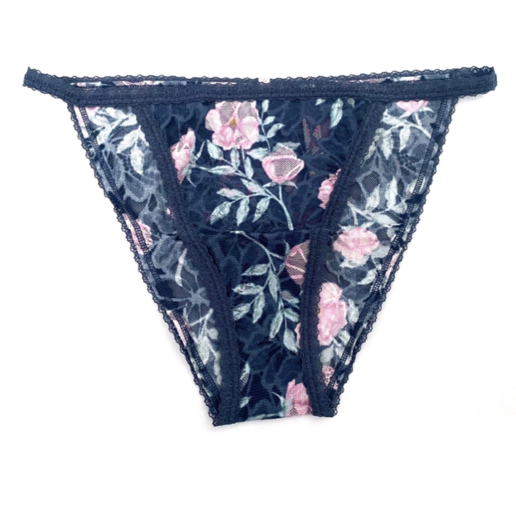 Pink Victorias Secret New Blue Floral Sexy Lace String High Leg Bikini Panty